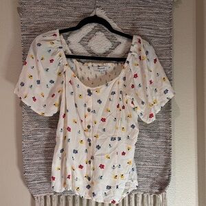 Madewell Cream Ruched Blouse with Short Sleeves